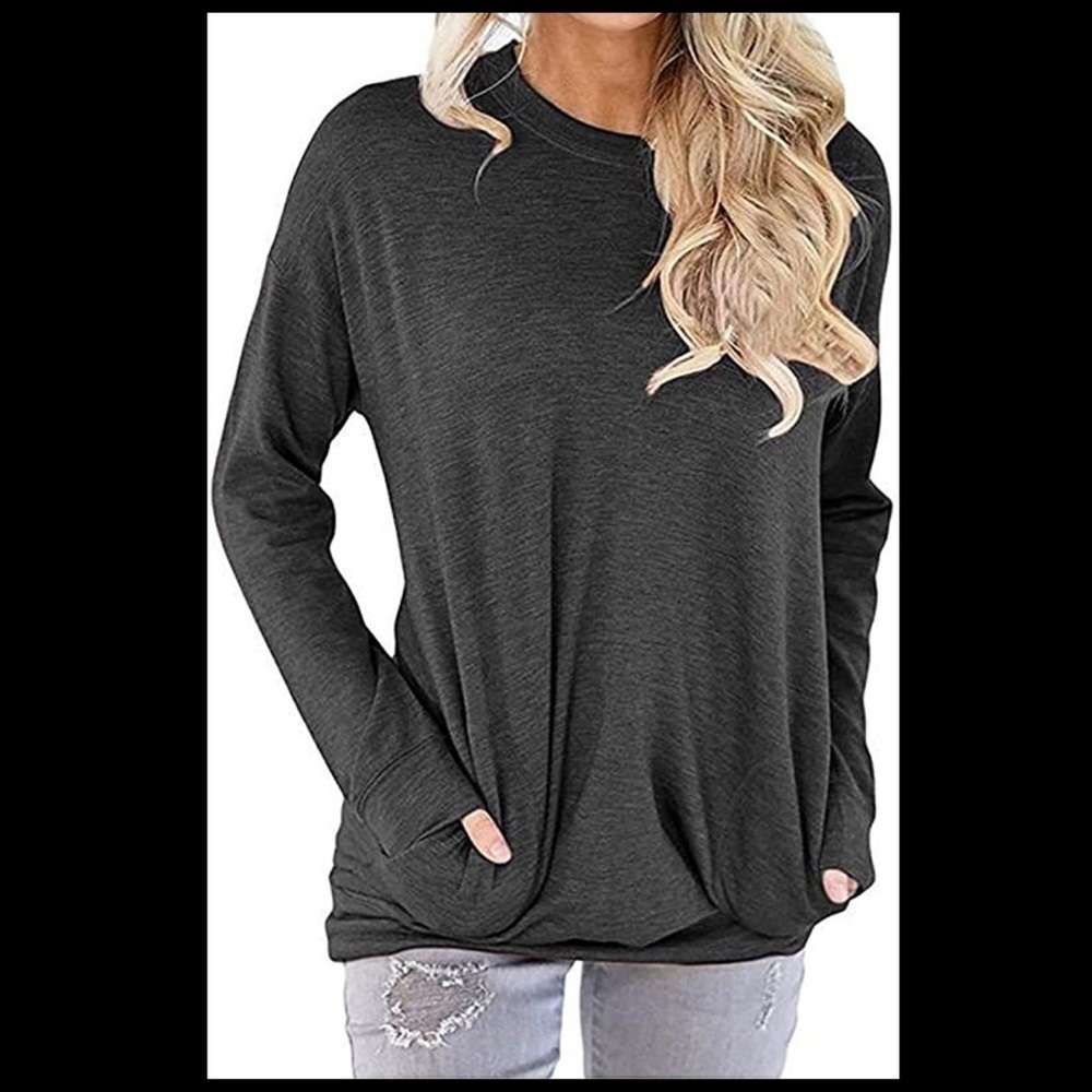 𝅺dark gray long sleeve loose fit top